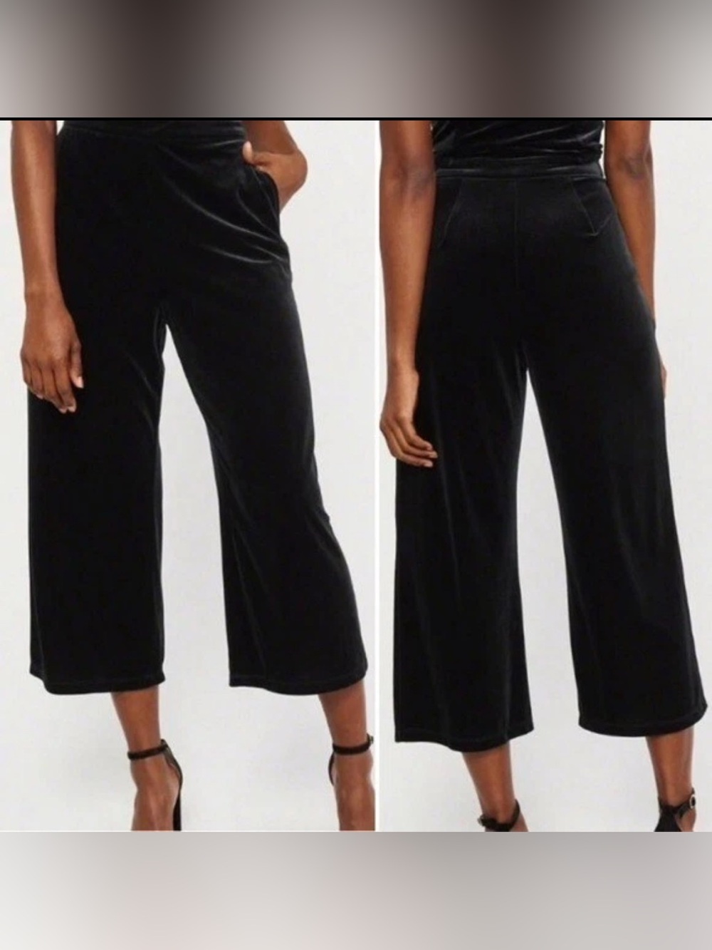 Abercrombie & Fitch Black Velvet Velour Cropped Wide Leg Pants